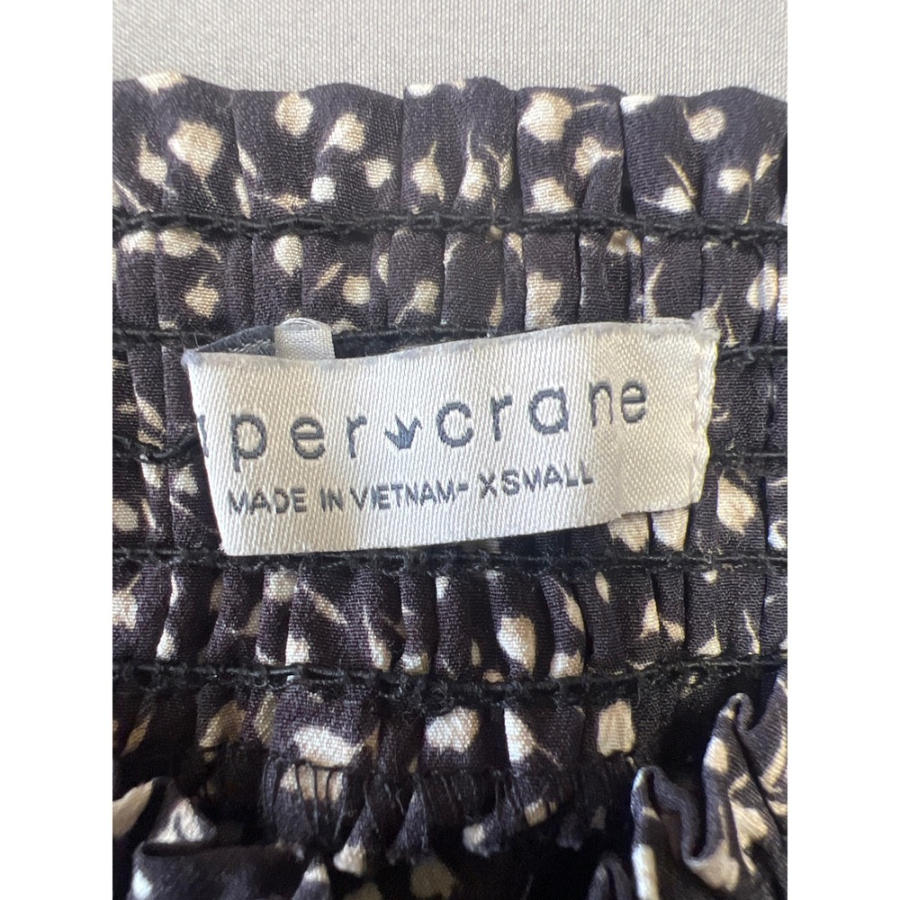Paper Crane Black Floral Smocked Peplum Top Long Puff Sleeve XS